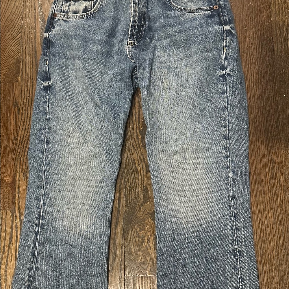Zara blue denim jeans with plaid hem Size 4 #denim